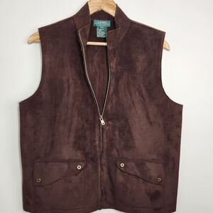 Lauren Ralph Lauren Faux Suede Vest Full Zip Size P/L Dark Brown Made in USA